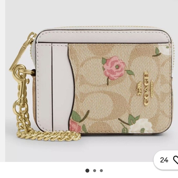 Coach Handbags - NWT Coach Zip Card Case In Signature Canvas With Floral Print CR971 Light Khaki
